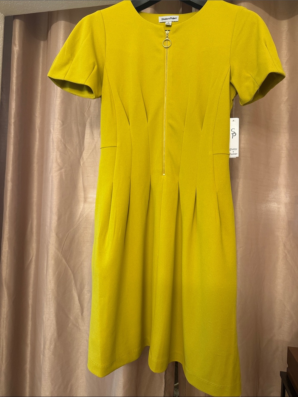 Shelby & Palmer Bright Citron Zip-Front Dress, 2 side pockets
